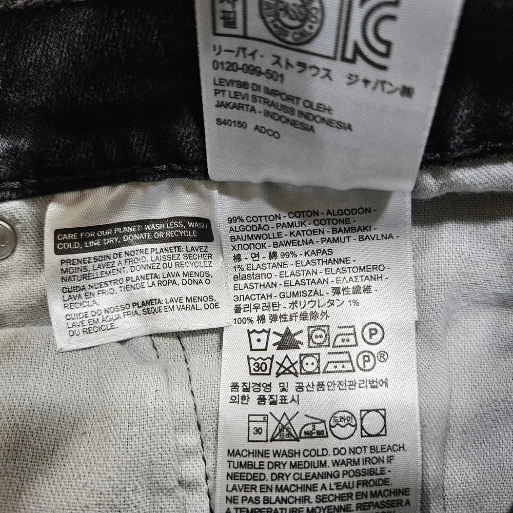 Levi's 514 Straight Fit Jeans Mens 38x30 Black Stretch Mid Rise Grunge Punk